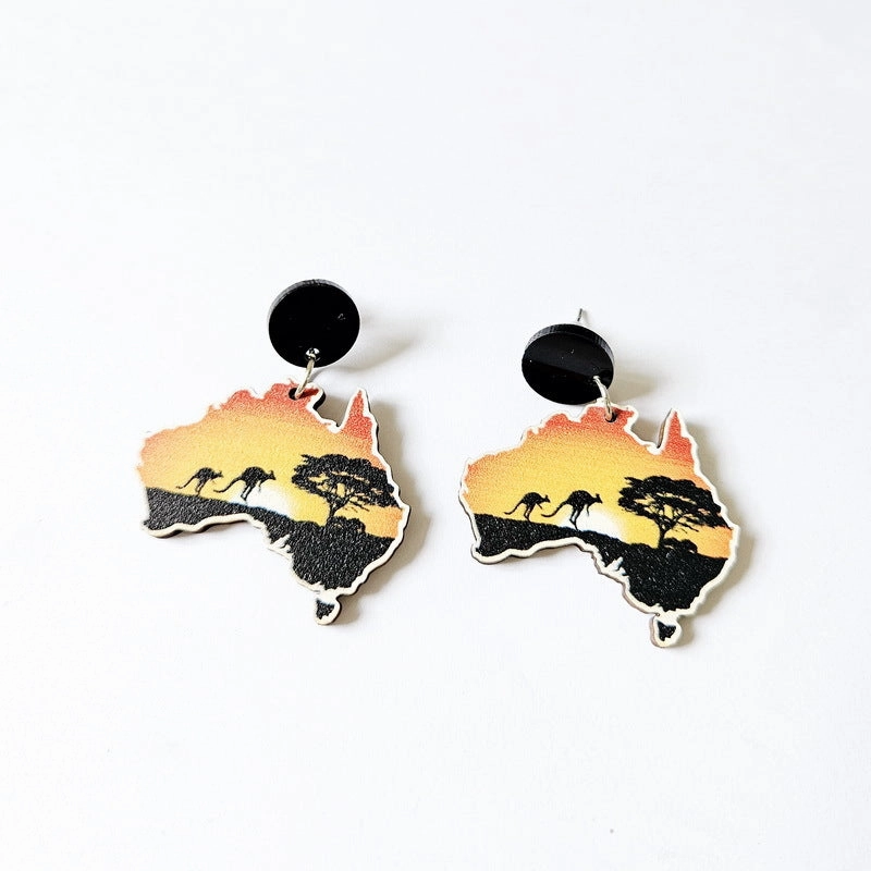 Wholesale Kangaroo Sunrise Sun Wooden Earrings