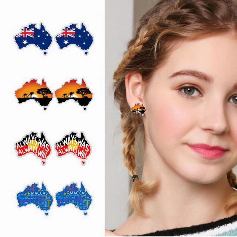 Wholesale Kangaroo Sunrise Sun Wooden Earrings