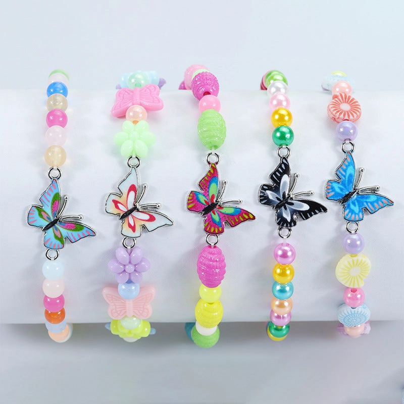 Wholesale Kids Colorful Butterfly Plastic Beaded Bracelet