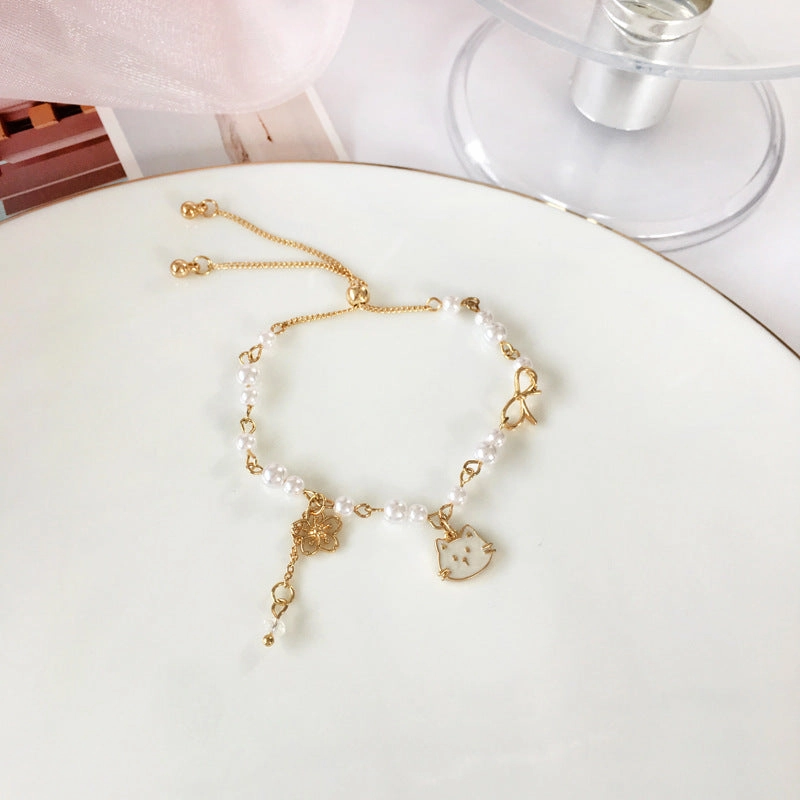 Wholesale Kitten Bow Knot Flower Alloy Bracelet