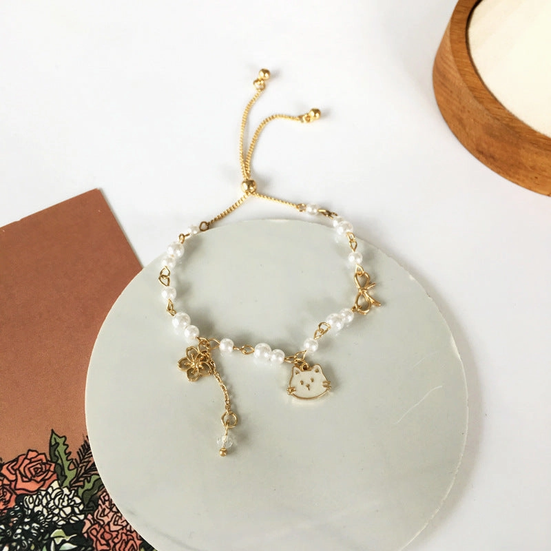 Wholesale Kitten Bow Knot Flower Alloy Bracelet