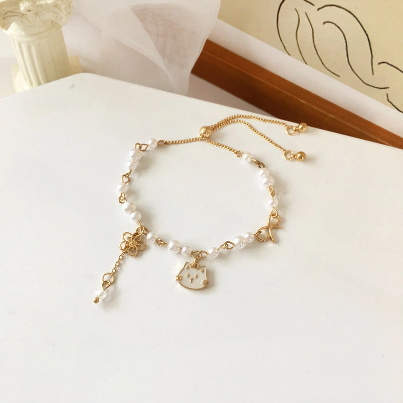 Wholesale Kitten Bow Knot Flower Alloy Bracelet