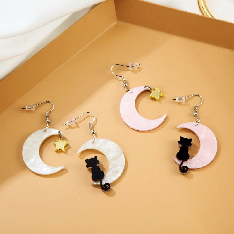 Wholesale Kitten Moon Star Plastic Earrings