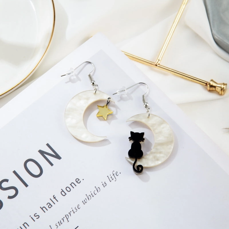 Wholesale Kitten Moon Star Plastic Earrings