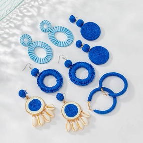 Wholesale Klein Blue Woven Raffia Earrings