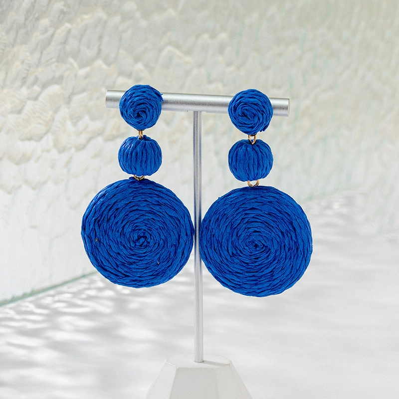 Wholesale Klein Blue Woven Raffia Earrings