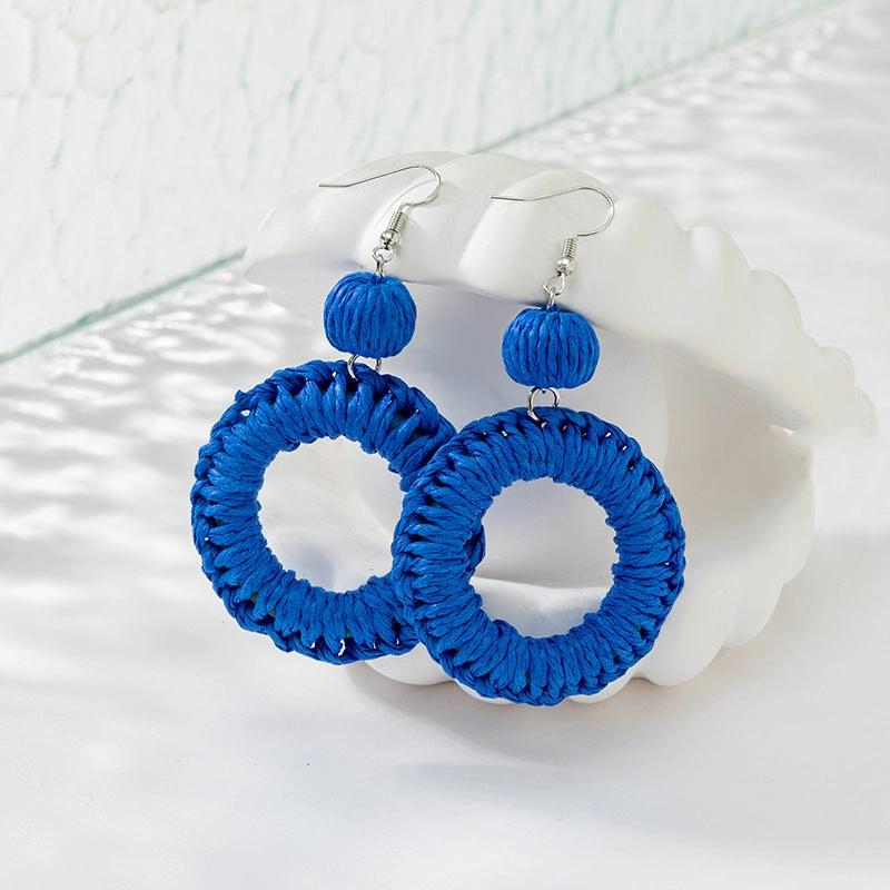 Wholesale Klein Blue Woven Raffia Earrings