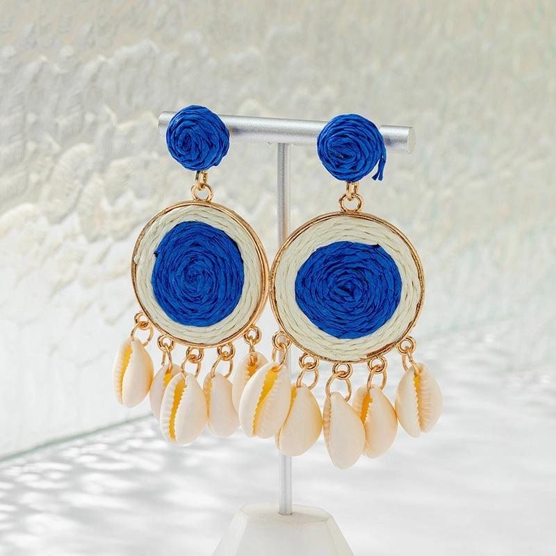 Wholesale Klein Blue Woven Raffia Earrings