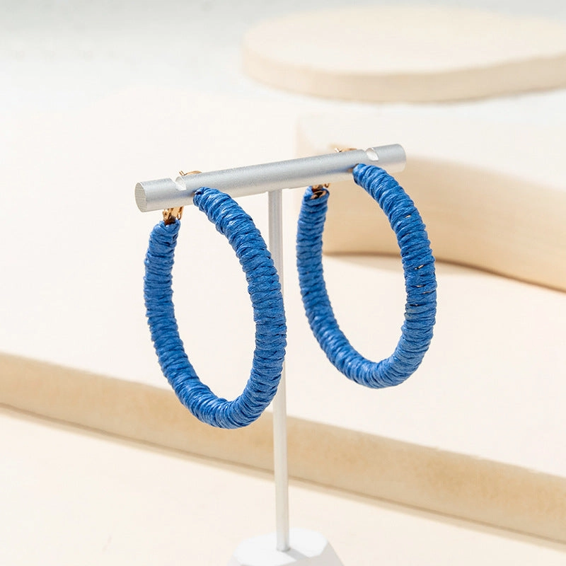 Wholesale Klein Blue Woven Raffia Earrings