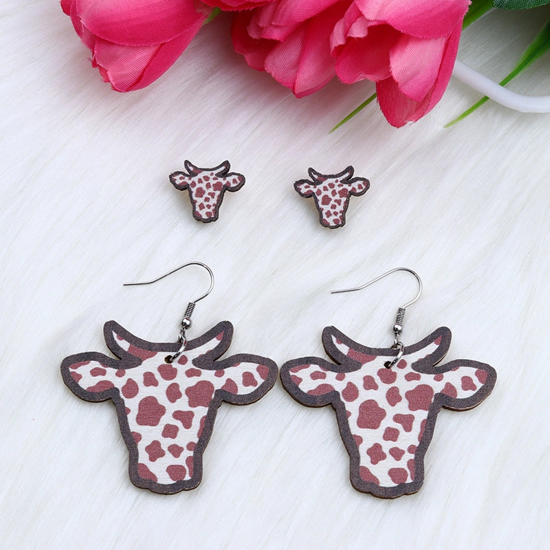 Wholesale Large Bull Head Small Bull Head Wood Earrings