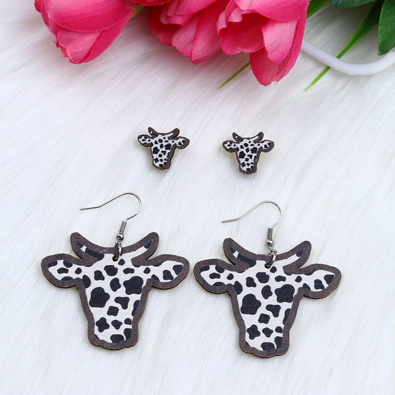 Wholesale Large Bull Head Small Bull Head Wood Earrings