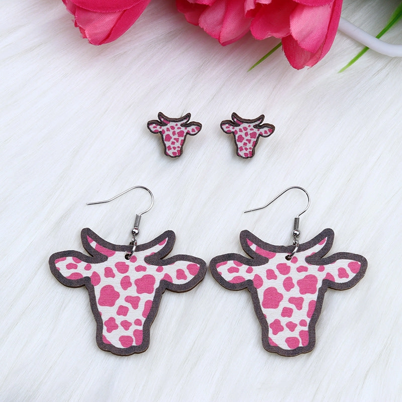 Wholesale Large Bull Head Small Bull Head Wood Earrings