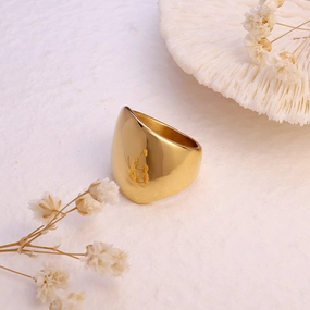 Wholesale Large Mirror Round Wide Smooth 18K Gold Plated Stainless Steel Ring