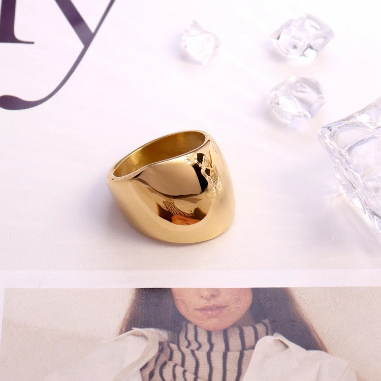 Wholesale Large Mirror Round Wide Smooth 18K Gold Plated Stainless Steel Ring