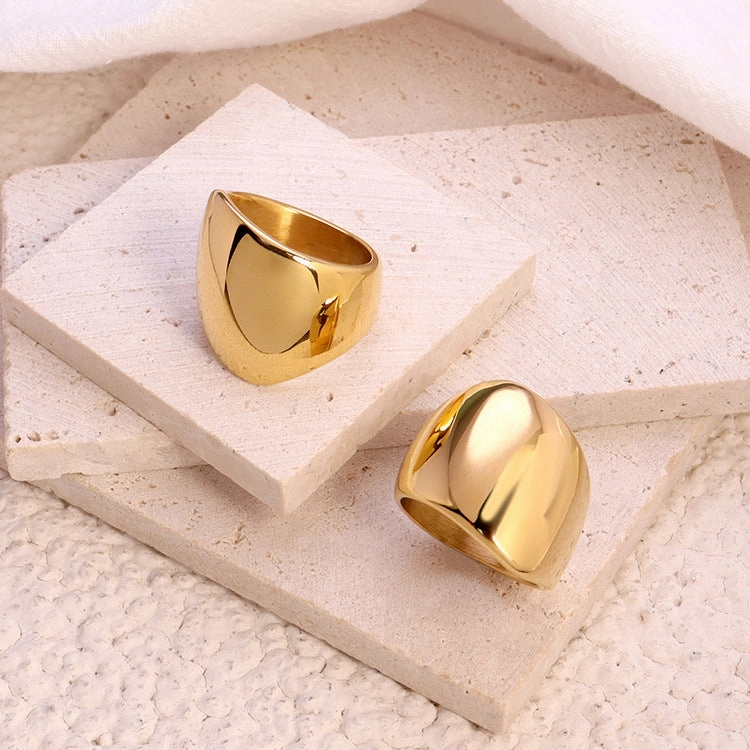 Wholesale Large Mirror Round Wide Smooth 18K Gold Plated Stainless Steel Ring