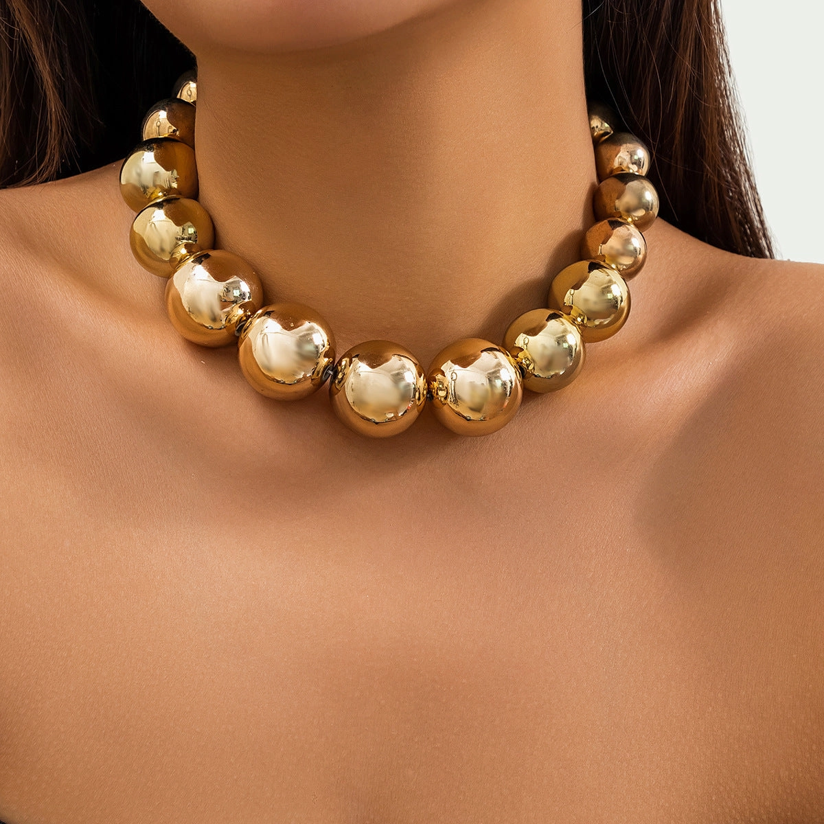 Wholesale Large Round Bead Punk Collar Collarbone Chain Geometric Bead Necklace