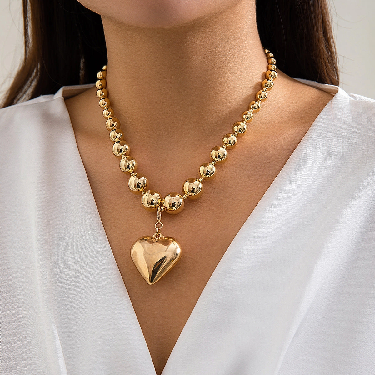 Wholesale Large Round Bead Punk Collar Collarbone Chain Geometric Bead Necklace