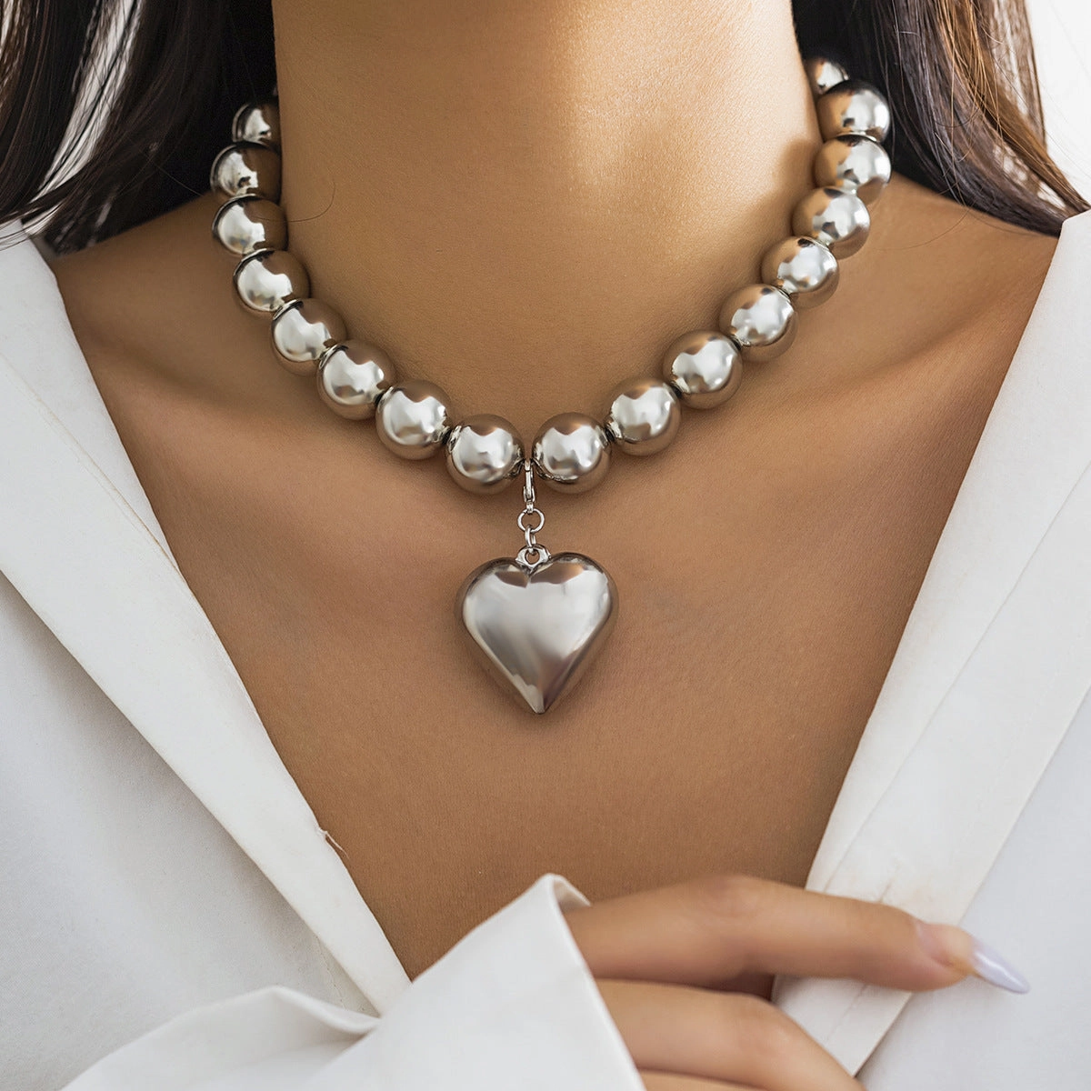 Wholesale Large Round Bead Punk Collar Collarbone Chain Geometric Bead Necklace