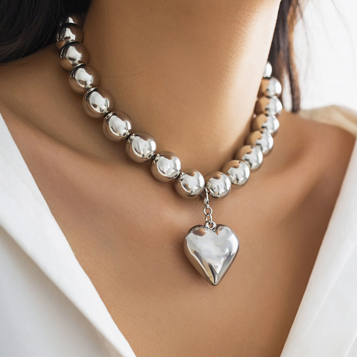 Wholesale Large Round Bead Punk Collar Collarbone Chain Geometric Bead Necklace