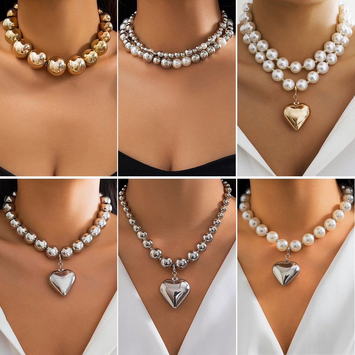 Wholesale Large Round Bead Punk Collar Collarbone Chain Geometric Bead Necklace