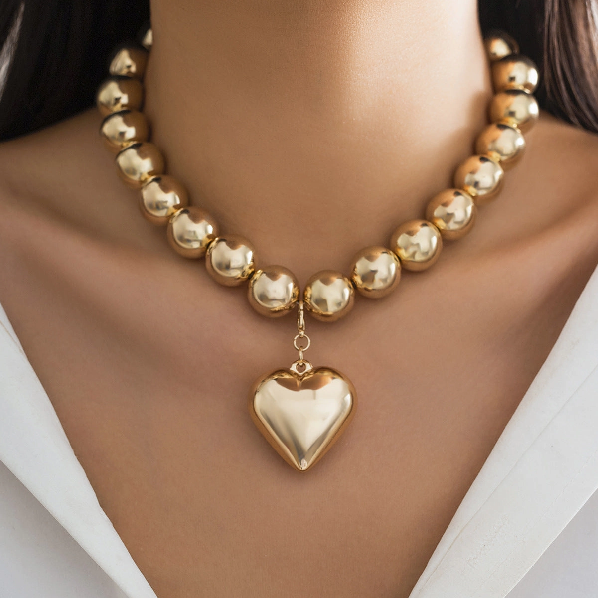 Wholesale Large Round Bead Punk Collar Collarbone Chain Geometric Bead Necklace