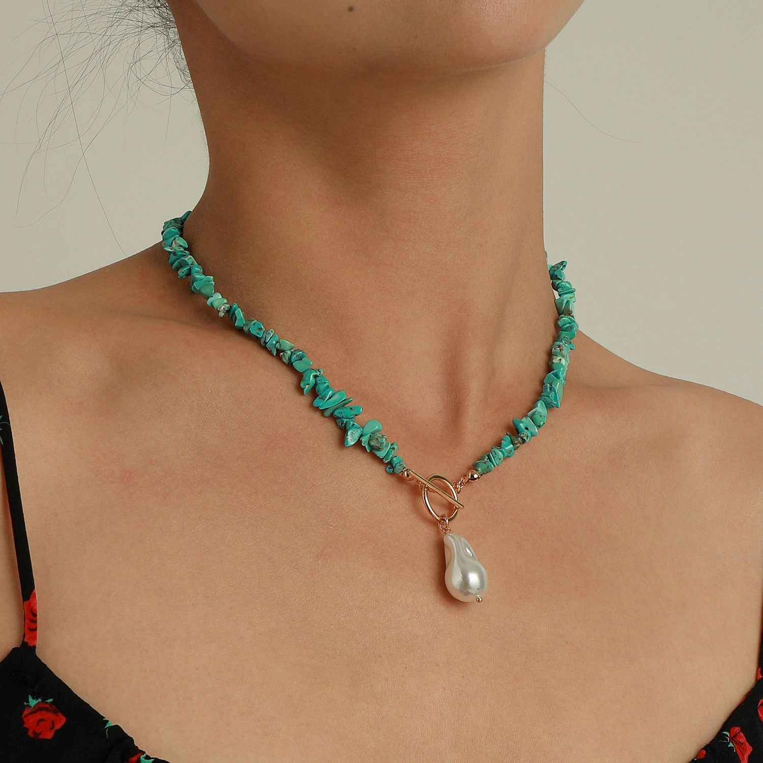 Wholesale Large Shaped Pearl Turquoise Necklace