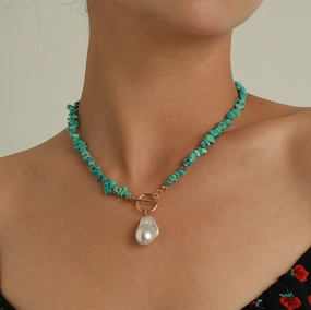 Wholesale Large Shaped Pearl Turquoise Necklace
