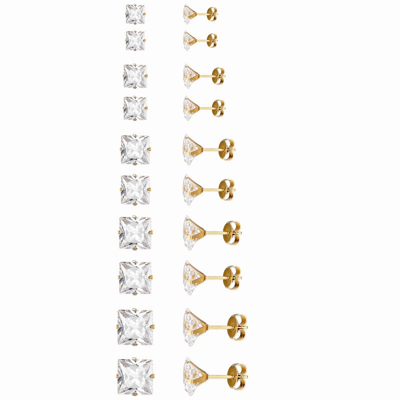Wholesale Large Square Flash Diamond Stainless Steel Earrings