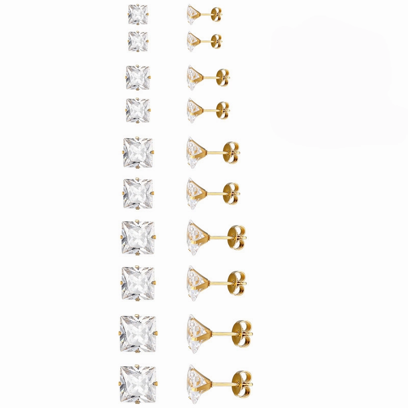 Wholesale Large Square Flash Diamond Stainless Steel Earrings
