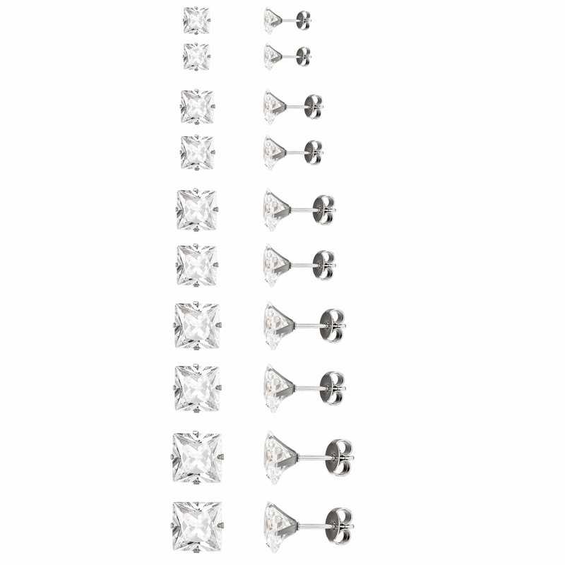 Wholesale Large Square Flash Diamond Stainless Steel Earrings