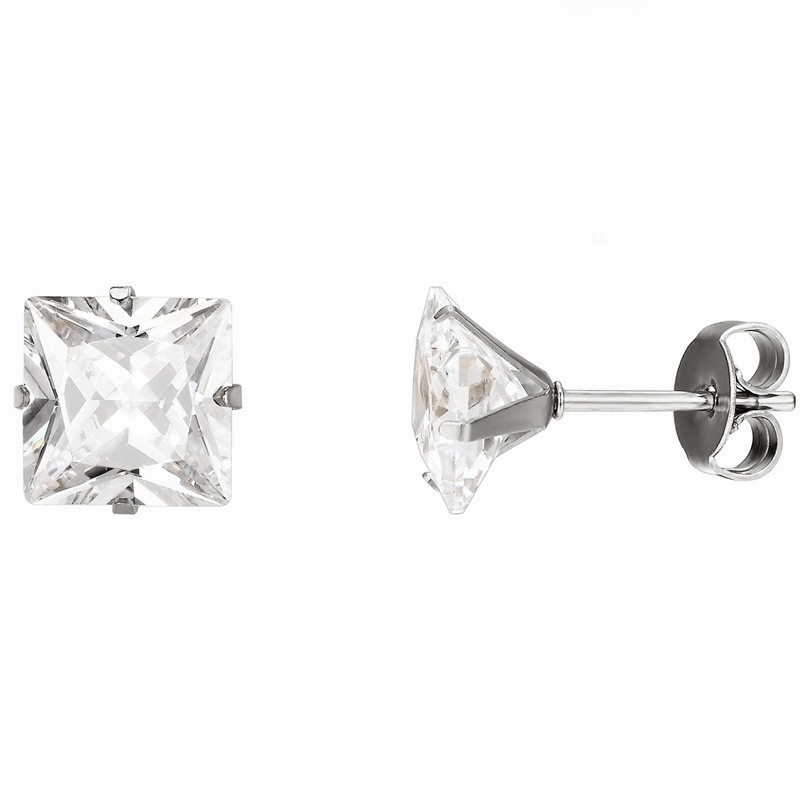Wholesale Large Square Flash Diamond Stainless Steel Earrings