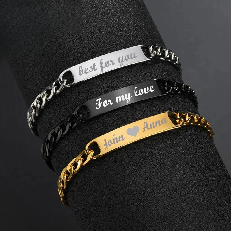 Wholesale Laser Engraved Stainless Steel Men's Bracelet