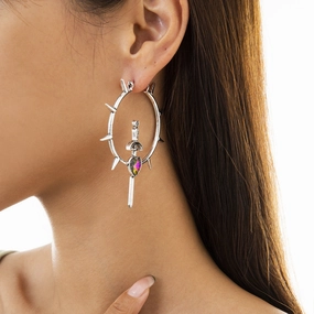 Wholesale Laser Heart Shape Simple Imitation Gemstone Alloy Glass Earrings