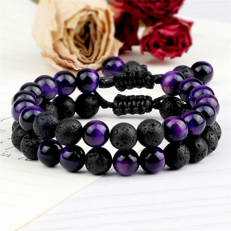 Wholesale Lava Volcanic Stone Colored Tiger Eye Braided Bracelet