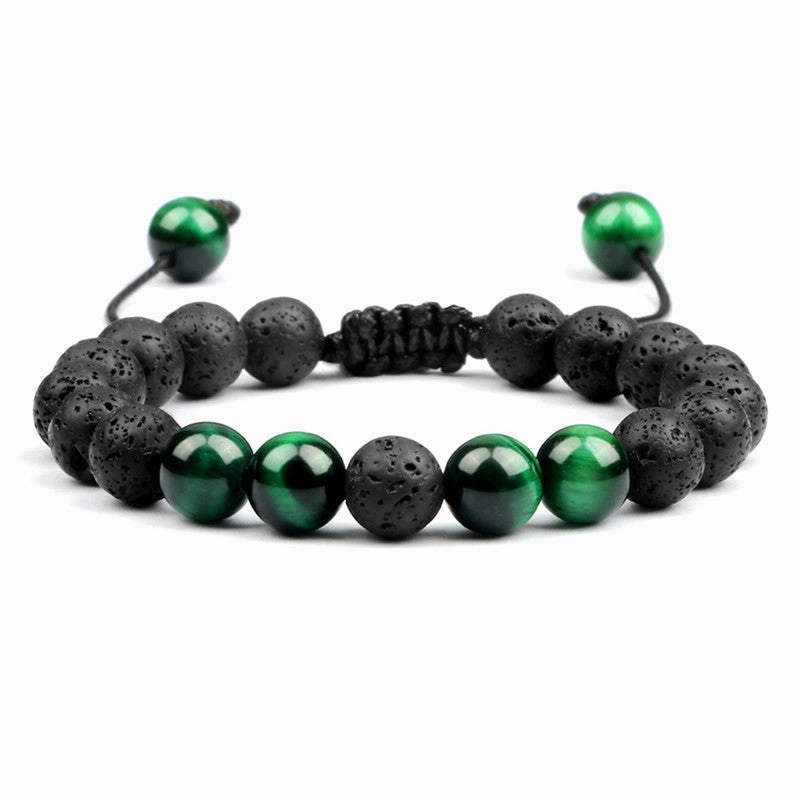 Wholesale Lava Volcanic Stone Colored Tiger Eye Braided Bracelet