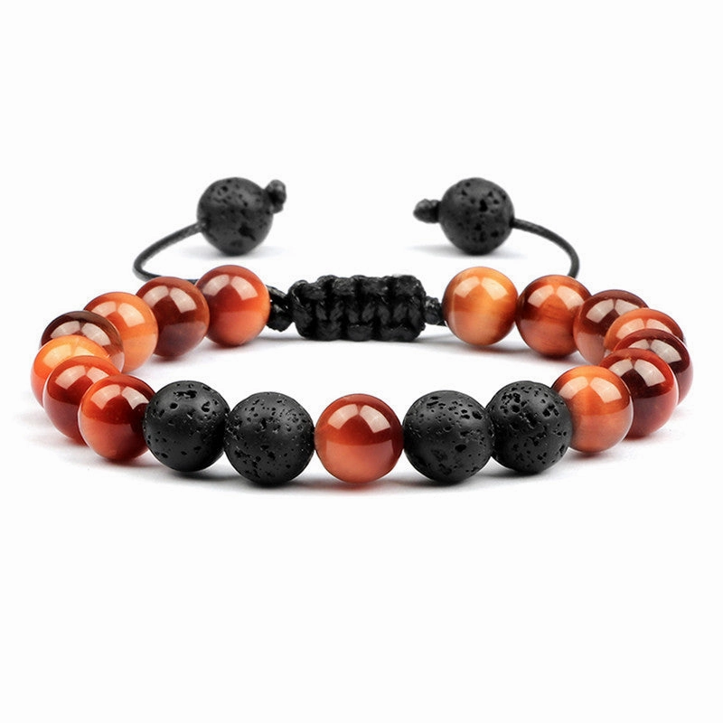 Wholesale Lava Volcanic Stone Colored Tiger Eye Braided Bracelet