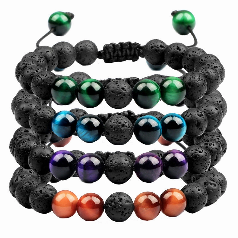 Wholesale Lava Volcanic Stone Colored Tiger Eye Braided Bracelet