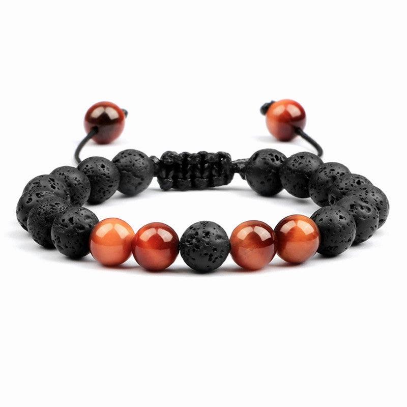 Wholesale Lava Volcanic Stone Colored Tiger Eye Braided Bracelet