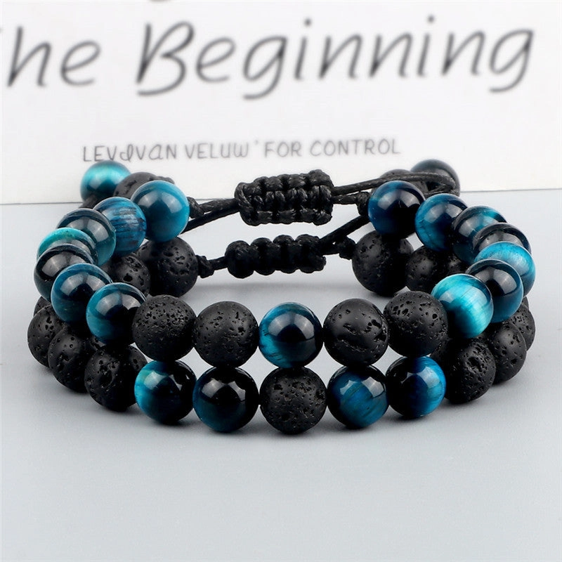Wholesale Lava Volcanic Stone Colored Tiger Eye Braided Bracelet