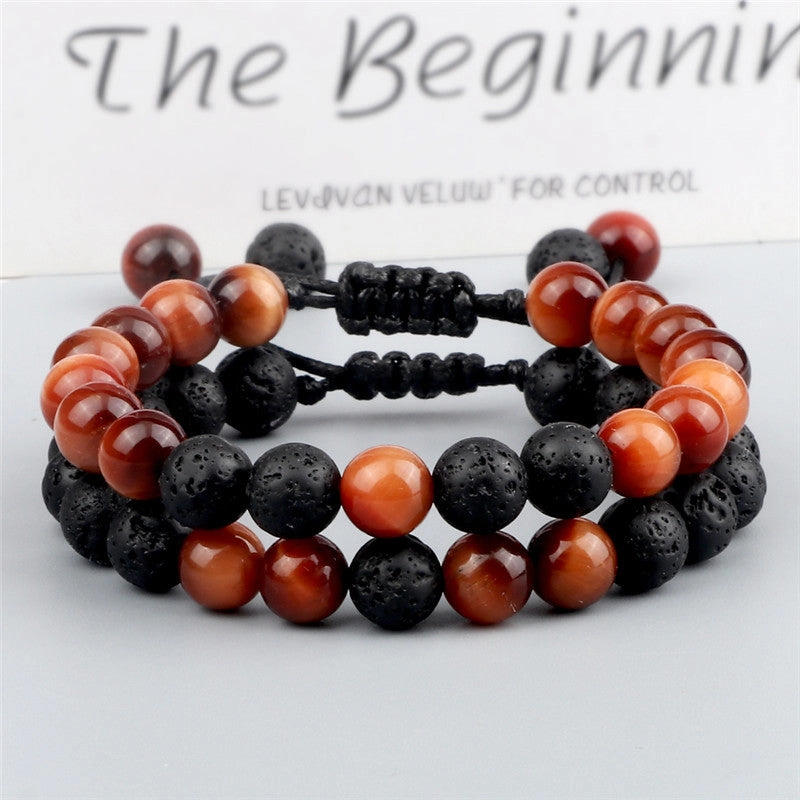 Wholesale Lava Volcanic Stone Colored Tiger Eye Braided Bracelet