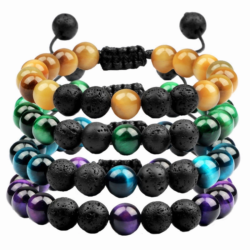 Wholesale Lava Volcanic Stone Colored Tiger Eye Braided Bracelet