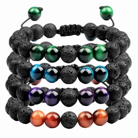 Wholesale Lava Volcanic Stone Colored Tiger Eye Braided Bracelet