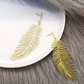 Wholesale Leaf Alloy Feather Earrings