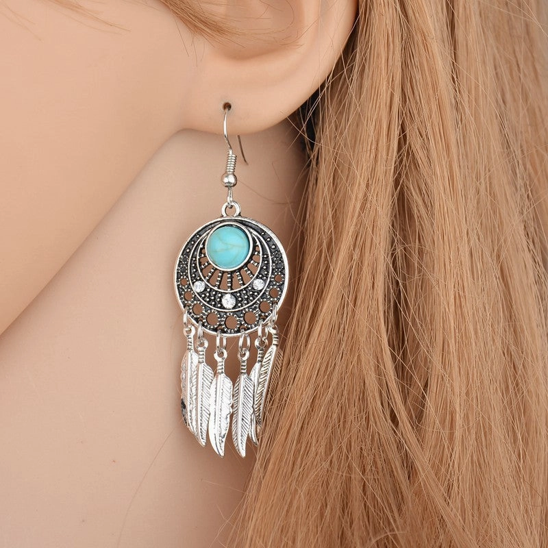 Wholesale Leaf Fringe Turquoise Earrings