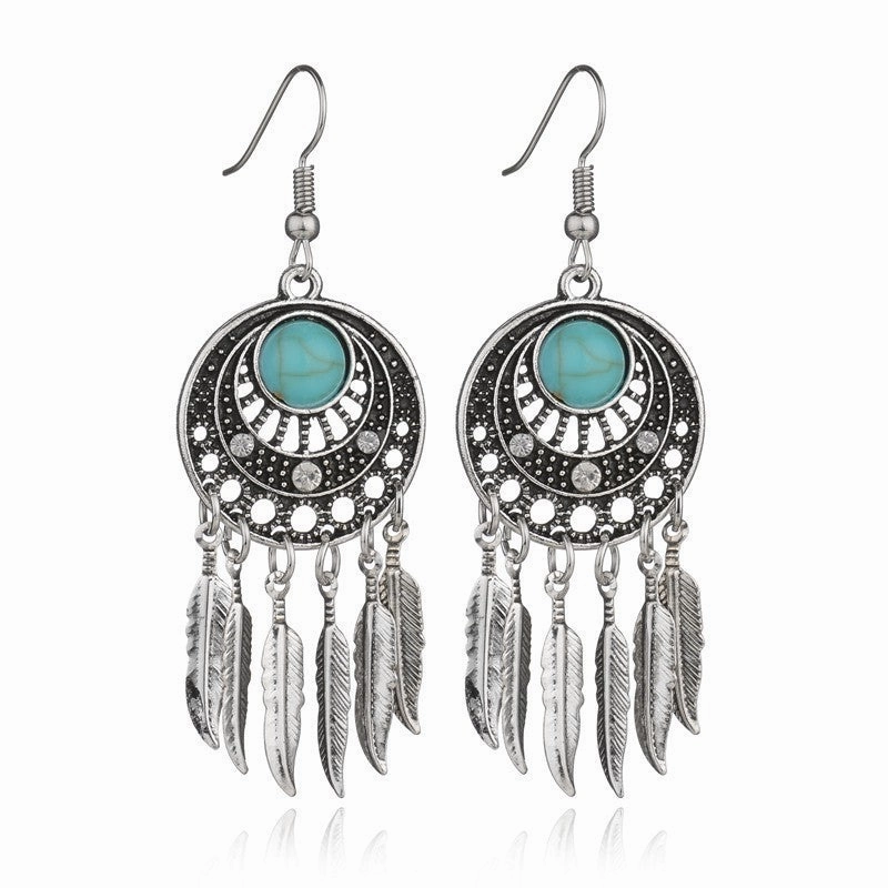 Wholesale Leaf Fringe Turquoise Earrings