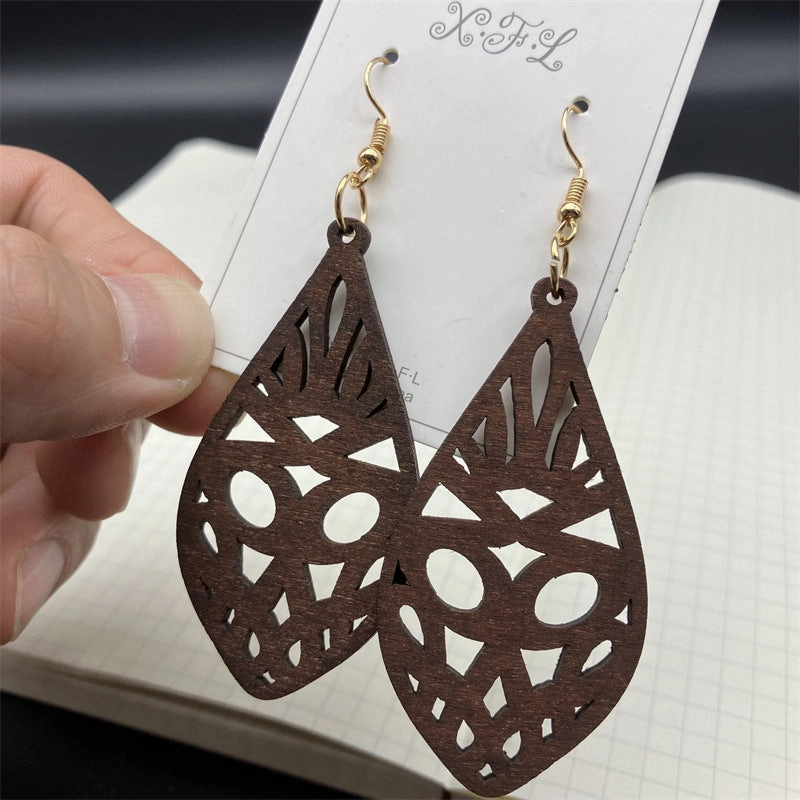 Wholesale Leaf Hollowed Out Wood Earrings