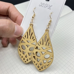 Wholesale Leaf Hollowed Out Wood Earrings