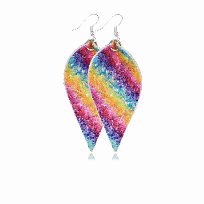 Wholesale Leaf Leather Double Sided Sequin Earrings