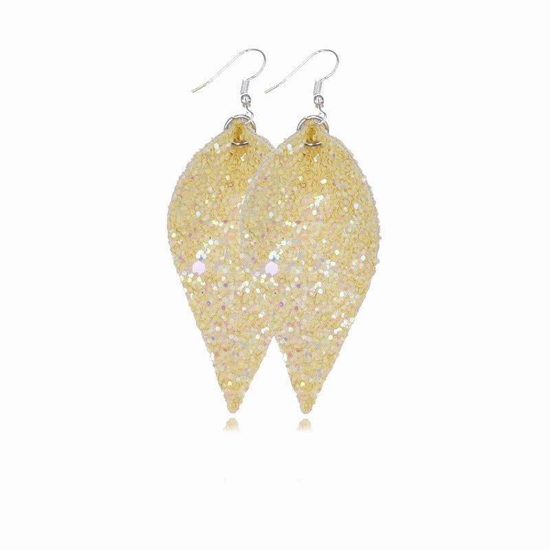 Wholesale Leaf Leather Double Sided Sequin Earrings
