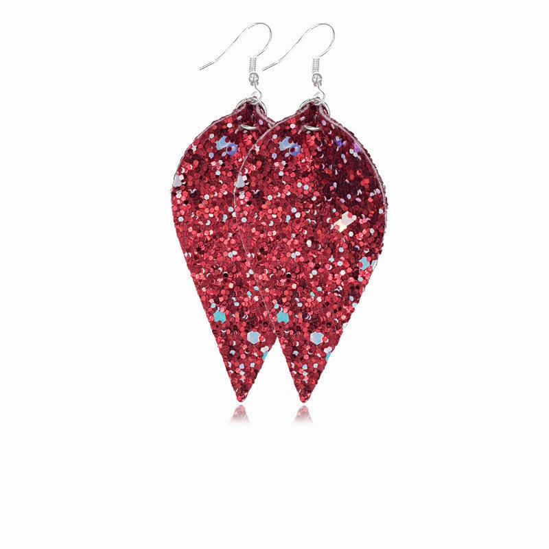 Wholesale Leaf Leather Double Sided Sequin Earrings